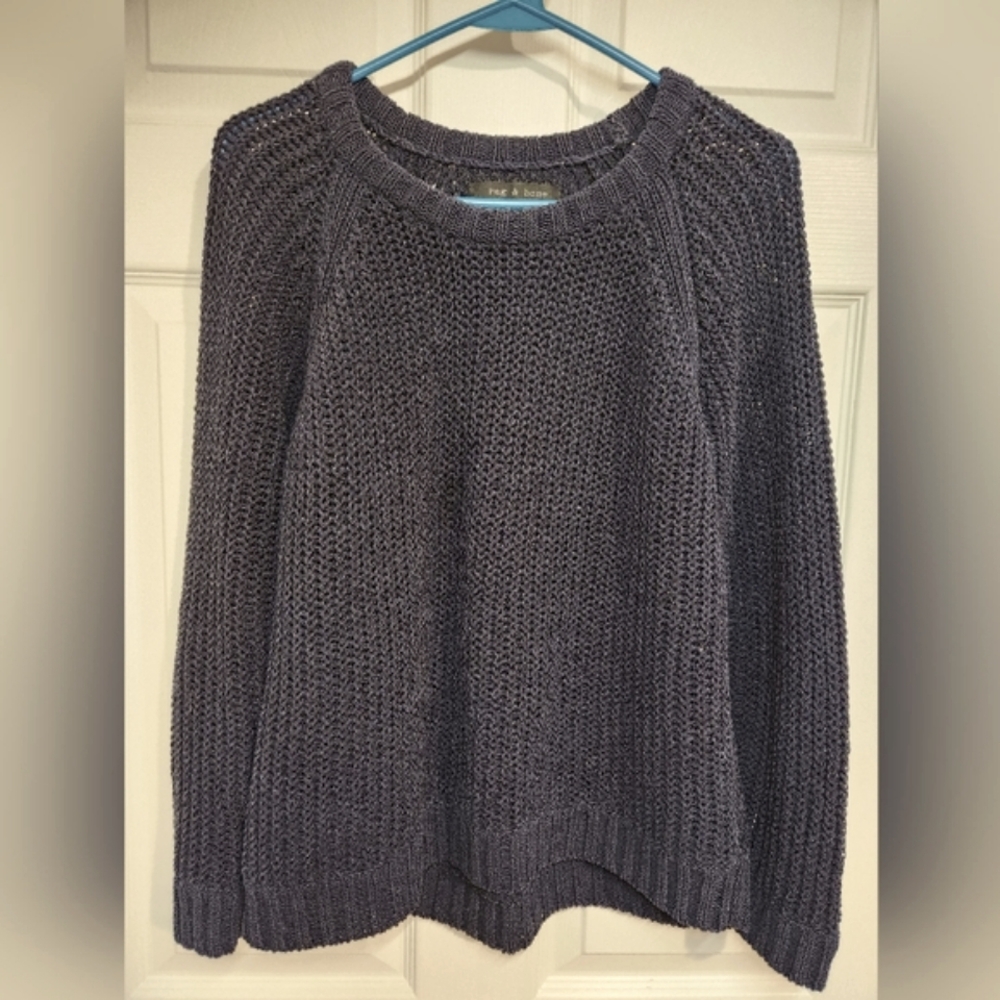 Rag & Bone New York unique navy blue heavy knit sweater, Fisherman core, EUC